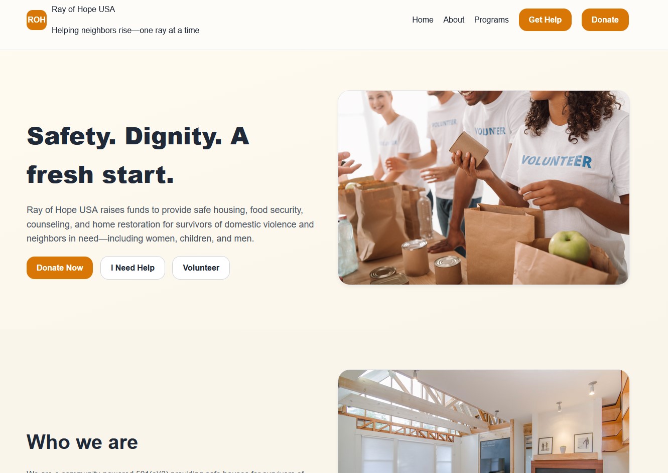 Ray of Hope USA website screenshot